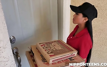 Uncensored Jav Scene: Two Guys And A Naughty Delivery Girl - Ember Snow